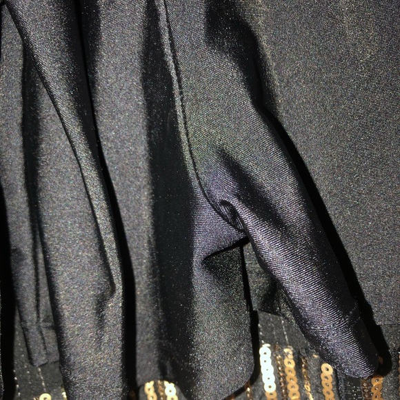 Black with Golden Sequencing Romper, Sheer Long Sleeves & Cold Shoulder - Picture 8 of 14